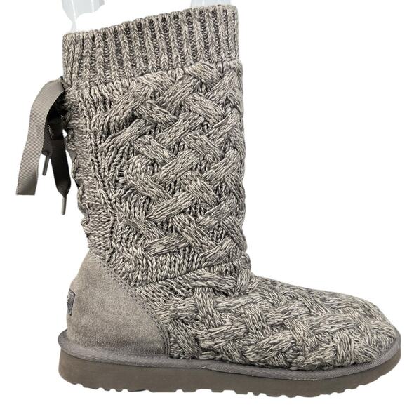 UGG Women’s Isle Grey Knit Pull On Winter Boot Size US 10 - Picture 4 of 11